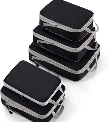 Produktbild von Kompressionsverpackungsbeutel in Würfelform für Koffer – Leichte Reise-Organizer für Koffer – Erweiterbare Kompressionsbeutel – 5 Stück – Schwarz – Ideal für…