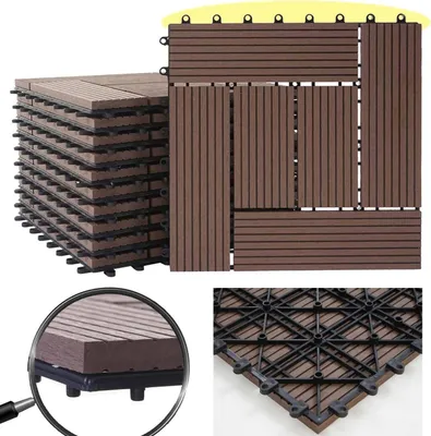 Produktbild von WPC Bodenfliese Rhone, Holzoptik Balkon/Terrasse, 11x je 30x30cm = 1qm Premium, coffee versetzt