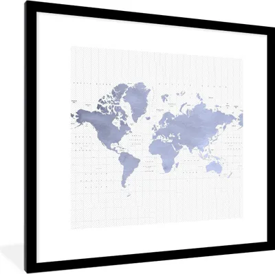 Produktbild von MuchoWow® MuchoWow® Gerahmtes Poster Weltkarte - Blau - Aquarell 40x40 cm - Poster mit zchwarzem Bilderrahmen - Poster - Plakat im Rahmen