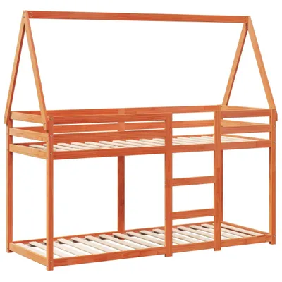 Produktbild von Etagenbett mit Dach Wachsbraun 90x200 cm Massivholz Kiefer