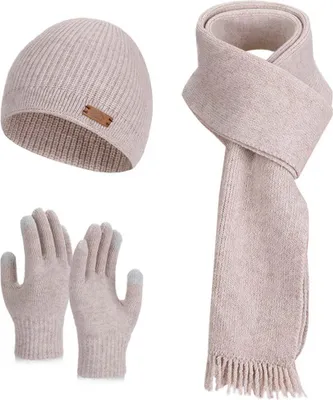 Produktbild von Winter-Set mit Ohrenschutz-Mütze, Schal & Handschuhen - 3-tlg. Strick-Set mit Vollschutz für extreme Kälte