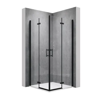 Produktbild von SONNI Schwarzes Duschabtrennung 80x80x195cm Pendeltür Falttür Eckdusche 6mm NANO Klarglas Drehfalttür Eckeinstieg Bad