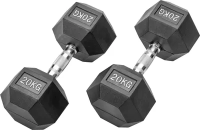 Produktbild von Gummierte Hexagon Hanteln mit verchromten Griffen : 2 x 20 kg (40 kg) Gewicht: 2 x 20 kg (40 kg)