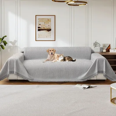 Zdjęcie produktu dla Pokrowiec na sofę, 180x380 cm, szary, z materiału typu chenille, antypoślizgowy
