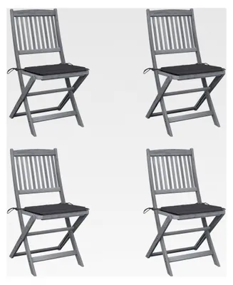 Produktbild von Klappbare Gartenstühle 4 Stück aus Akazienholz mit Kissen für Garten, Balkon und Terrasse