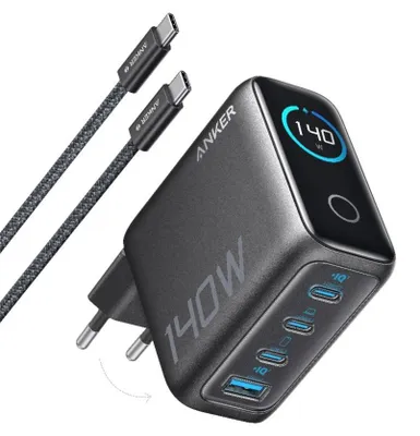 Image de Chargeur secteur Anker 140 W, 3 ports USB-C, 1 port USB, gris