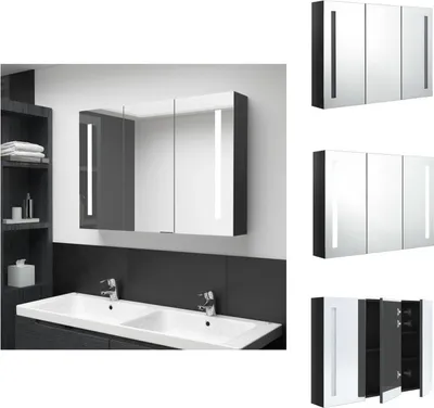 Zdjęcie produktu dla vidaXL Szafka z lustrem LED do łazienki 89x14x62 cm czarny błyszczący - Umywalki łazienkowe