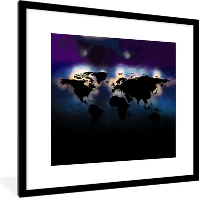 Produktbild von MuchoWow® MuchoWow® Gerahmtes Poster Weltkarte - Lila - Aquarell 40x40 cm - Poster mit zchwarzem Bilderrahmen - Poster - Plakat im Rahmen