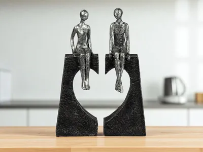 Produktbild von formano Deko-Objekt Herz 26 cm Schwarz-Silber handbemalt Polyresin Geschenk