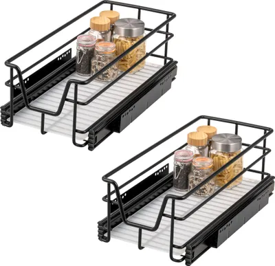 Obrázek produktu pro sada 2 teleskopických zásuvek bremermann - 30 cm s policí, kuchyňská zásuvka k dovybavení, z kovu (černá)