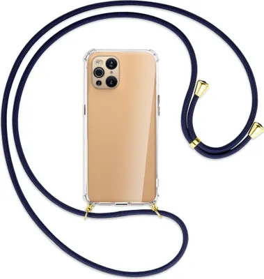 Produktbild von Handykette Backcover-Schutzhülle mit Band (Metall goldfarben) für Oppo Find X3 Pro - dunkelblau