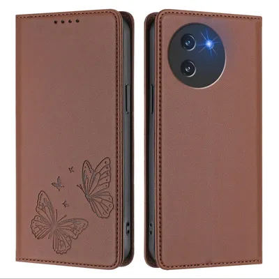 Produktbild von Lederhülle für Doogee Note 59 /Note 59 Pro, Schmetterling Prägung Leder Brieftasche Schutzhülle mit Ständer Braun
