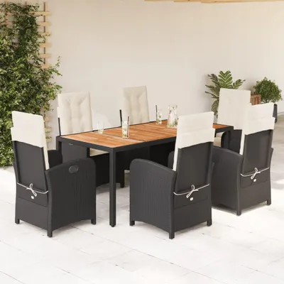 Produktbild von Möbel 7-tlg. Garten-Essgruppe mit Kissen Schwarz Poly Rattan - Gartenmöbelgarnituren 3212227