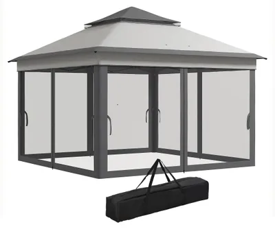 Produktbild von Faltzelt 3,26 x 3,26 x 2,72 m mit Doppeldach, verstellbarer H?he, Moskitonetzen, UV-Schutz 30+ und Tragetasche, Grau