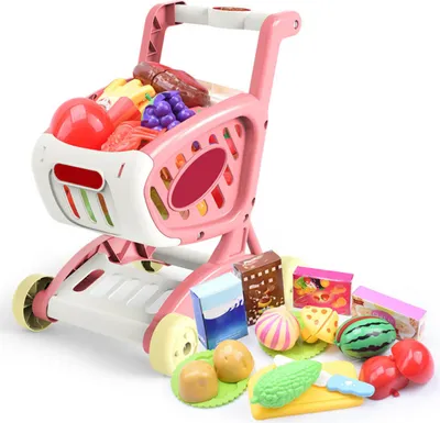 Produktbild von Kinder-Lebensmittelwagen-Spielset, Obst, Gemüse, Lebensmittel, pädagogisches, leuchtendes Einkaufsspielzeug in Rosa