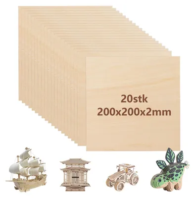 Zdjęcie produktu dla 20 arkuszy sklejki, o wymiarach 200 x 200 x 2 mm, idealne do rękodzieła i majsterkowania