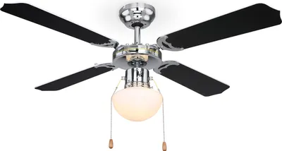 Immagine prodotto di Globo Lighting VENTILATORE metallo cromato, MDF nero, bianco, lama girevole, interruttore a catena, potenza massima del motore 50W, utilizzo ottimale della stanza 15m², raffreddamento, riscaldamento, livelli di velocità 115/185/235 RPM, ø: 1066mm, H: 415mm, escl. 1x E27 60W 230V