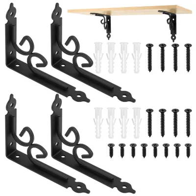 Immagine prodotto di 4 supporti robusti per mensole, staffe a parete per mensole, angolari a 90 gradi, colore nero