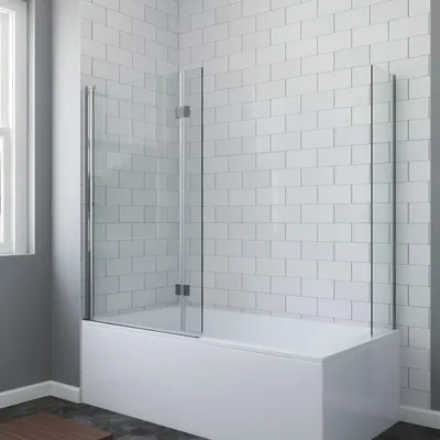 Produktbild von Badewannenfaltwand 93,5 x 140 cm Duschwand für Badewanne Duschabtrennung 2-teilig 8 mm ESG Glas mit 30 cm Seitenwand