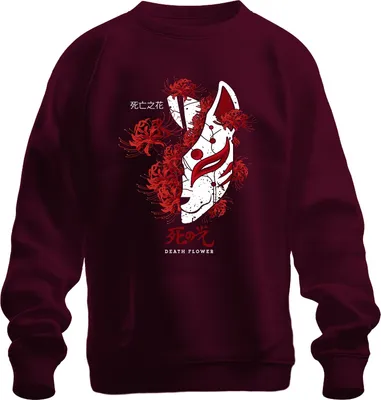 Immagine prodotto di Kitsune Maske Spinnenlilie Higanbana Lycoris DEATH FLOWER retro Unisex Felpa Pullover, Borgogna, S