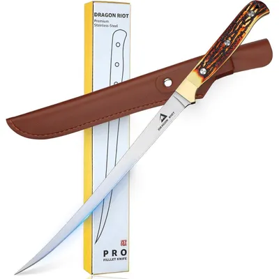 Produktbild von Filetiermesser Fisch 22 cm Edelstahl mit Anti-Rutsch-Griff und Scheide