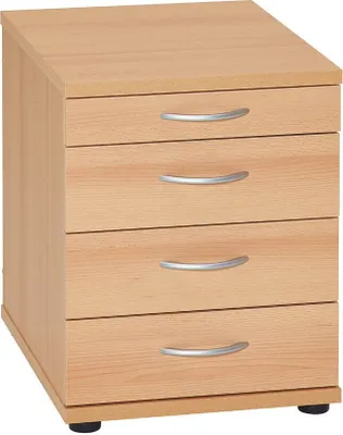 Produktbild von MÖBELPARTNER Standcontainer buche 4 Auszüge Kunststoff-Stangengriff silber 41,6 x 50,0 x 53,4 cm