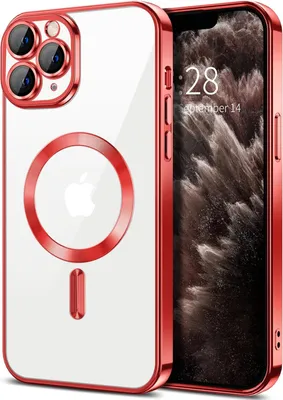 Produktbild von Magnetische Klar Hülle für iPhone 11 Pro Max, Kompatibel mit MagSafe, Elektroplattiert Handyhülle mit Kameraschutz Rot