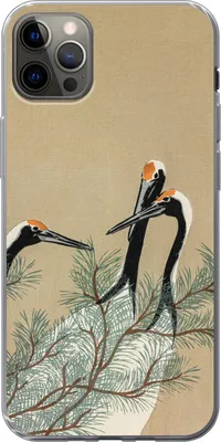 Produktbild von MuchoWow® Handyhülle Schutzhülle Hülle für Telefoonhoesje iPhone 13 Pro Max Blätter - Kranich - Tiere - Skandinavisch - Japan Silikon Softcase Handy Hülle - Mobiltelefon