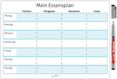 Produktbild von Mein Essensplan I dv357 I DIN A4 I Whiteboard Essensplaner für die ganze Woche I abwischbar I blau I mit selbstklebender Rückseite