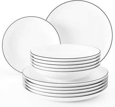 Productafbeelding van 6-delig tafelservies - 12 borden - Eetborden en Soepborden - Zwart