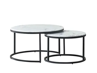 Produktbild von Beistelltisch Couchtisch 2er Set mit Marmorplatte in weiß und schwarzen Edelstahlbeinen
