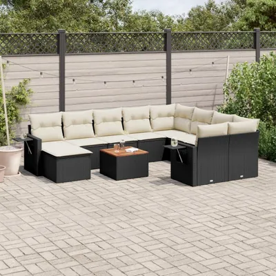 Produktbild von 11-tlg. Garten-Sofagarnitur - mit Kissen Schwarz Poly Rattan - Gartenmöbelset 3257183