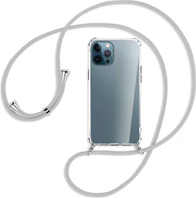 Produktbild von Handykette Backcover-Schutzhülle mit Band (Metall silberfarben) für Apple iPhone 12 Pro Max - silbergrau