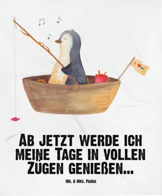 Produktbild von Mr. & Mrs. Panda Babydecke Pinguin Angelboot - Weiß - Geschenk, Fleecedecke, Genießen, Motivation, Boot, Kinderdecke, Erstlingsdecke, Optimistisch, Liebeskummer, Plaid