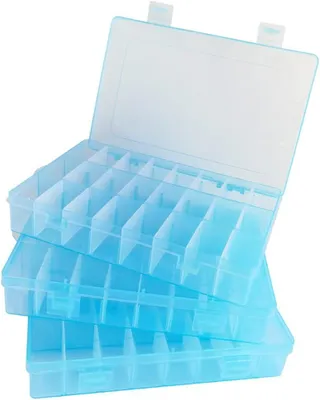 Produktbild von Aufbewahrungsbox für Schmuck, 3 Stück, 24 verstellbare Fächer, Transparent Blau, für Bastelmaterialien