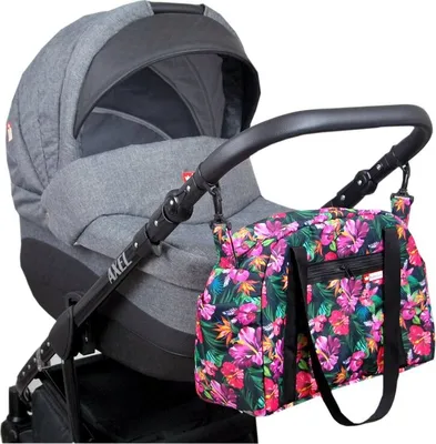 Produktbild von BabyLux Wickeltasche COLORFUL Kinderwagen Buggy Große Handtasche Babytasche 81. Schwarz + Hibiskus
