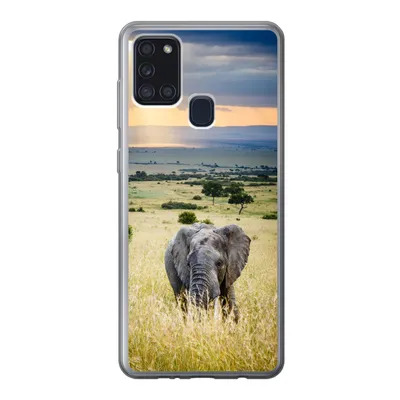 Produktbild von MuchoWow® Handyhülle Schutzhülle Hülle für Samsung Galaxy A21s Elefant - Tiere - Landschaft - Sonne - Natur Silikon Softcase Handy Hülle - Hartschale