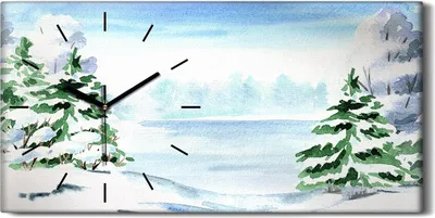 Produktbild von Wanduhr Leinwand Bild Uhr Geräuschlos Kunstdruck 60x30 Schnee Bäume - schwarze Hände