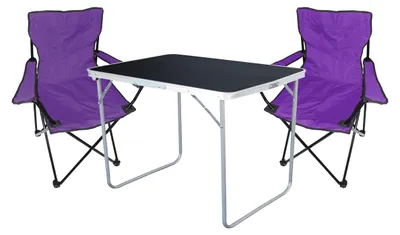 3-tlg Camping Set Campingtisch Schwarz + 2 x Campingstuhl Klappstuhl Lila