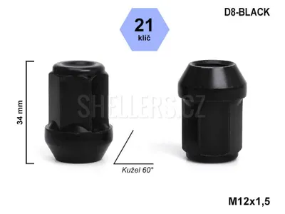 Obrázok produktu pre Matica kolesa M12x1,5, čierna, kľúč 21, H1D4/S BLK, D8-BLACK výška 34 mm