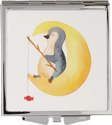 Produktbild von Mr. & Mrs. Panda Kosmetikspiegel Pinguin Mond - Weiß - Geschenk, Pinguine, Handspiegel, Kleiner Spiegel, Quadratischer, Reisespiegel, Süßigkeiten, Angel, Spruch