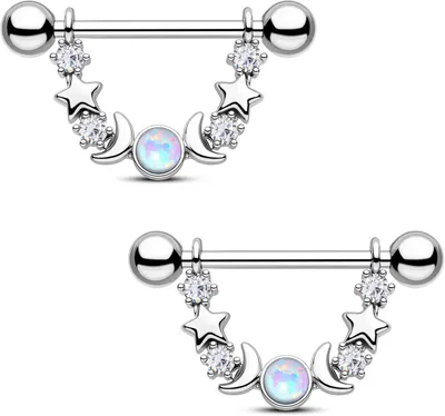 Imagen del producto de Piercing para el ombligo, diseño de estrella y luna, acero inoxidable 14G, en color dorado y plateado, para mujeres y hombres