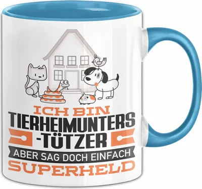 Produktbild von Tierheimunterstützer Geschenk Tasse Ich Bin Tierheimunterstützer Aber Sag Doch Einfach Superheld Lustige Geschenkdiee für Tierheimunterstützer Kaffee-Becher (Blau)