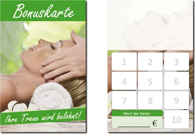 Produktbild von 250 Stück Bonuskarten Wellness (BOK-417) mit 10 Stempelfeldern Treuekarten Massage Beauty