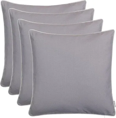 Immagine prodotto di Cuscino in tuin, cuscino decorativo con bordino, in materiale di alta qualità, monocolore, resistente allo sporco e all'acqua, con cerniera, dimensioni 45 x 45 cm, grigio