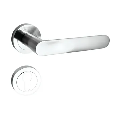 Produktbild von Domino Türgriff OVAL-R M6 Drückergarnitur PZ - Profilzylinder Set Rund-Rosette Türklinke für Zimmertür, Innentür Aluminium glänzendes Chrom