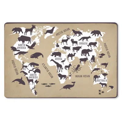 Produktbild von MuchoWow® Schreibtischunterlage Weltkarte - Tiere - Braun 60x40 cm - XXL Mauspad - Großes Mauspad