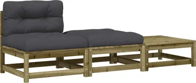 Produktbild von vidaXL Gartensofa ohne Armlehnen mit Kissen und Hockern