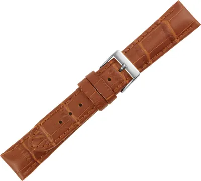 Produktbild von Minott | Uhrenarmband Kalbsleder braun Krokoprägung Ton-in-Ton-Naht, Stegbreite:18mm, Schließe:Silbern