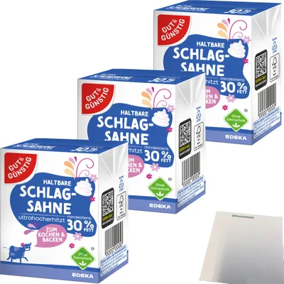 Produktbild von Gut & Günstig Haltbare Schlagsahne 30% Fett 3er Pack (3x200g Packung) + usy Block